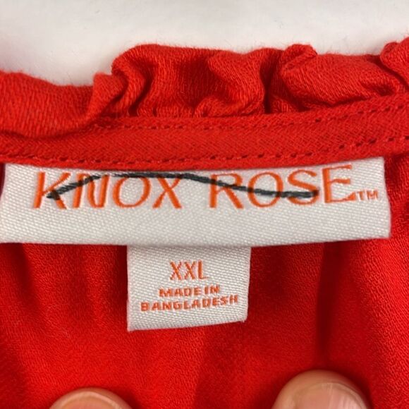 Knox Rose Boho Peasant Style with tassel tie orange red Puffy Sleeves Top 2X - Picture 11 of 11